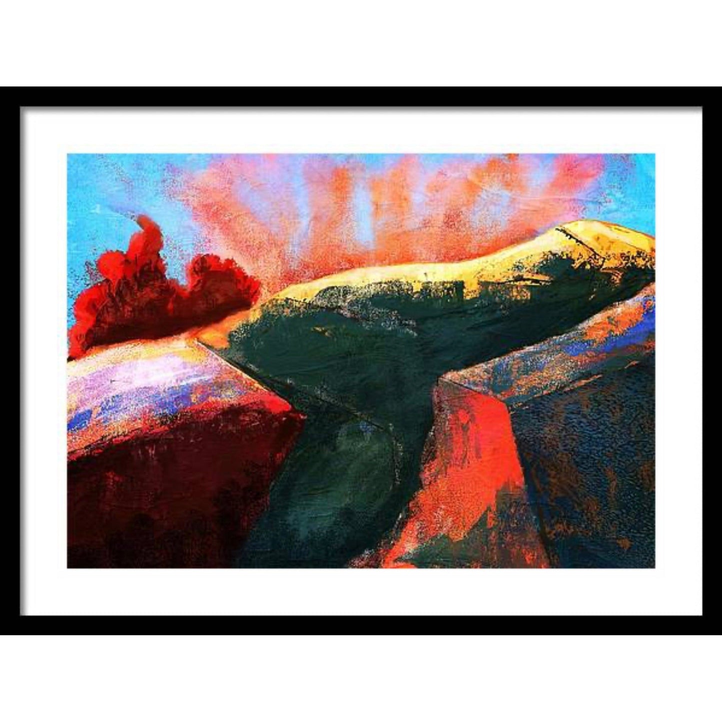 Abstract mountain landscape i sort ramme