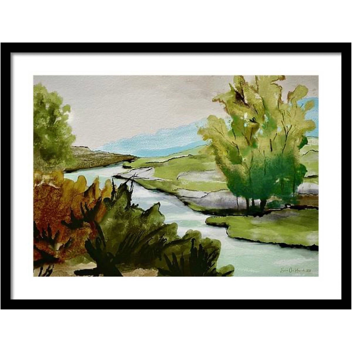 Abstract nature with a river i sort ramme - HareideART