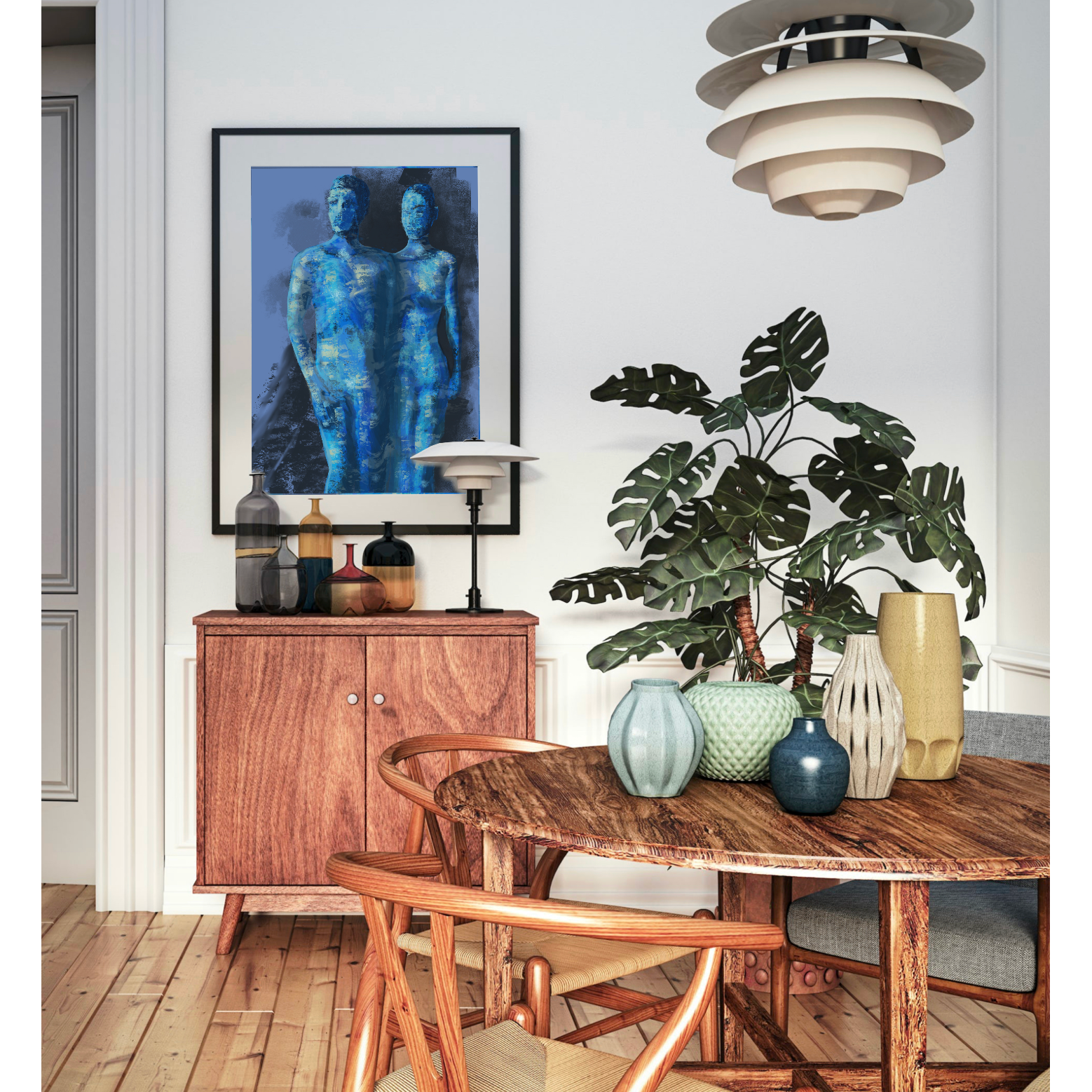 Blue couple - HareideART på vegg