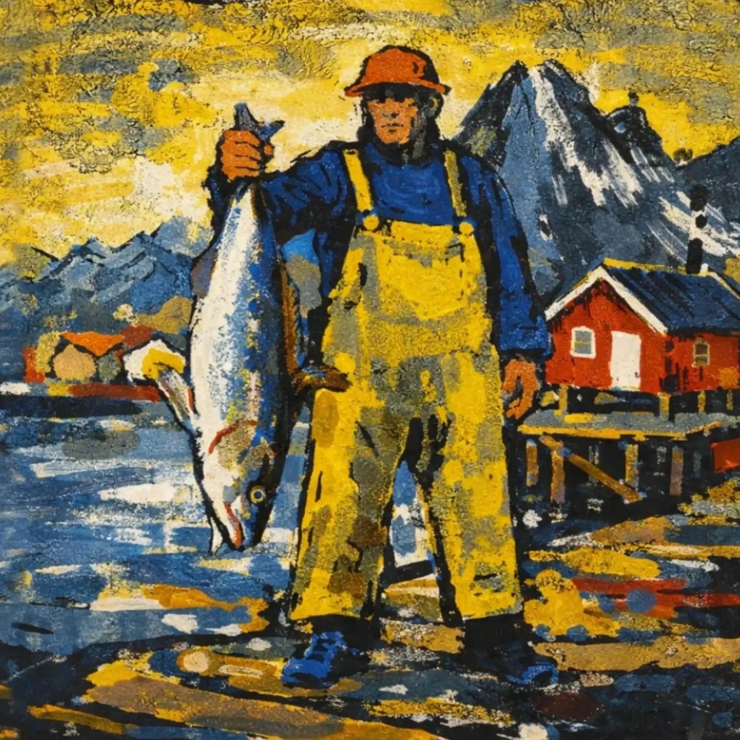 Fiskeren holder dagens fangst - HareideART