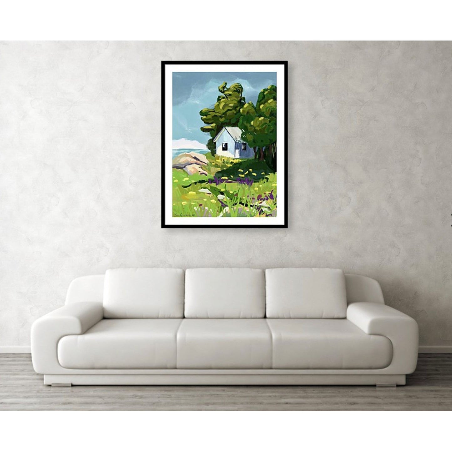 Hvitt hus i skogen på vegg - HareideART