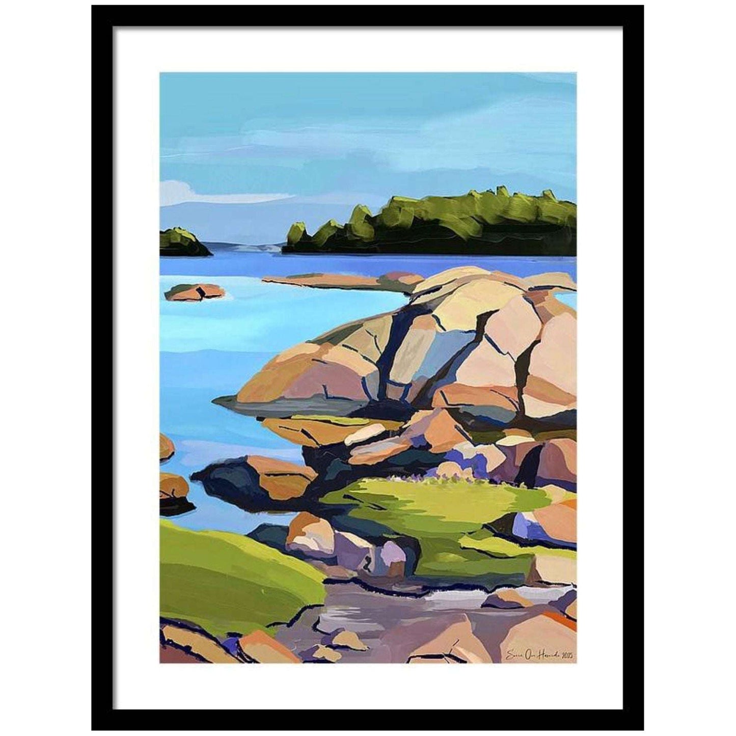 Landkystens sjelefred – stille kystlandskap med hav og horisont som formidler ro og frihet, kunstprint av HareideART