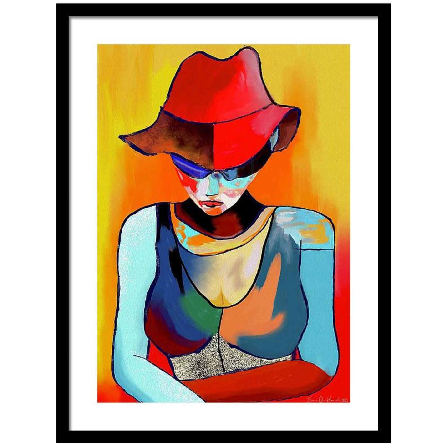 Woman with sunglasses i sort ramme