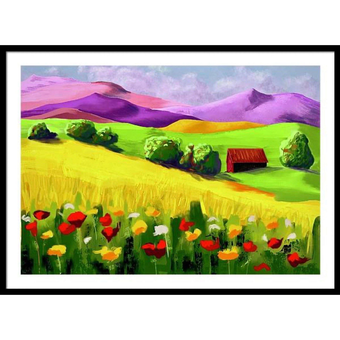 Sommerlandskap i sort ramme