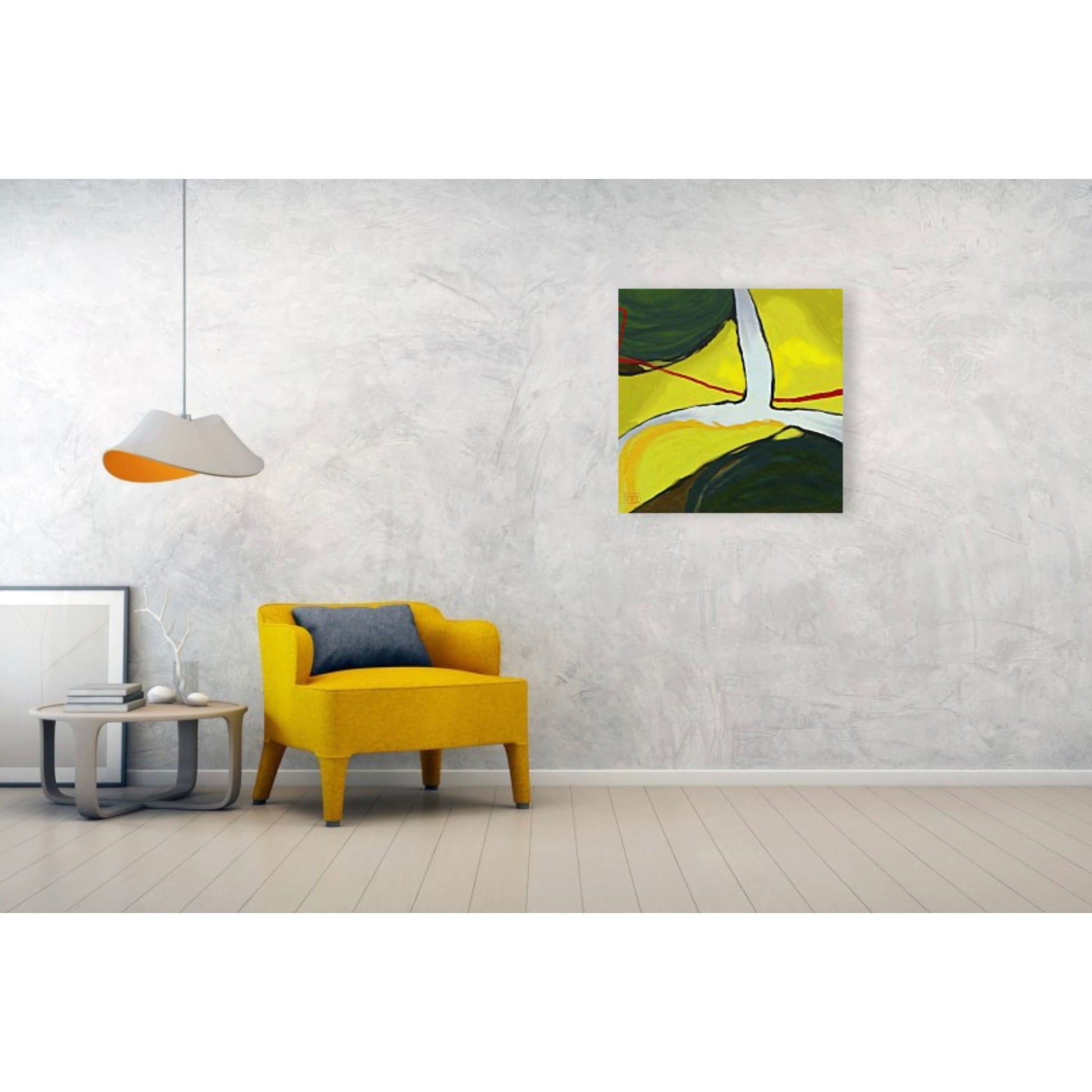 Red line in yellow landscape -  på vegg 2 HareideART