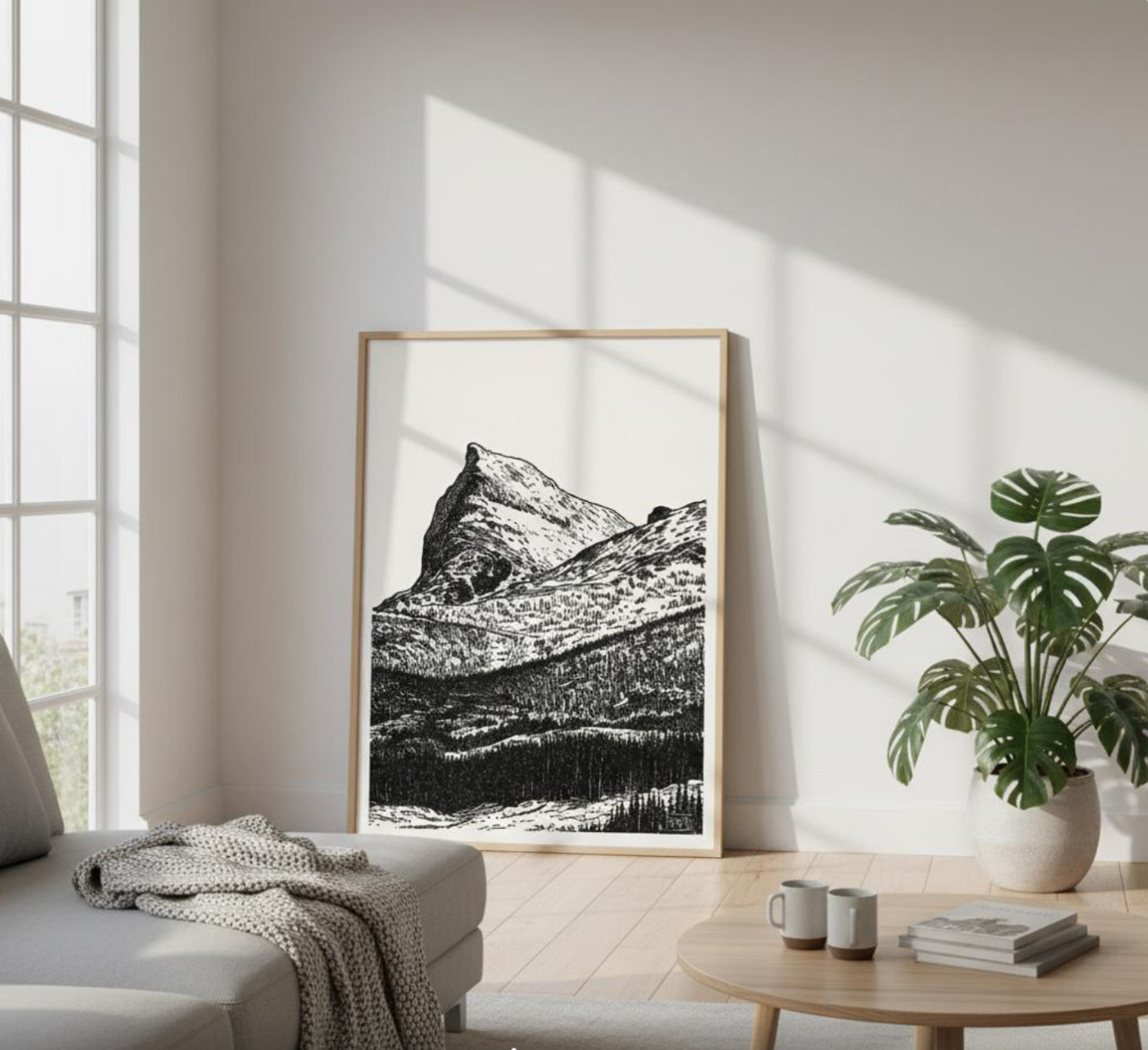 Mockup tøtta i eik ramme