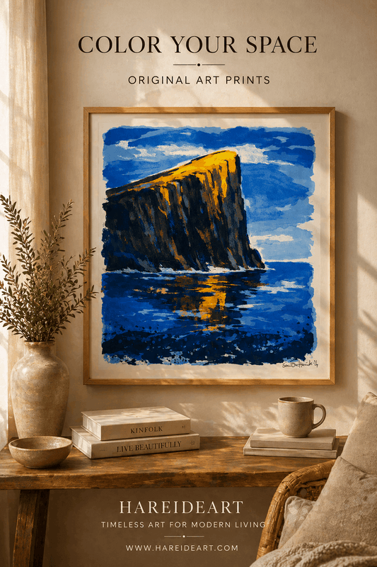 Lyset på kanten – Abstrakt Klippe og Hav Kunstprint