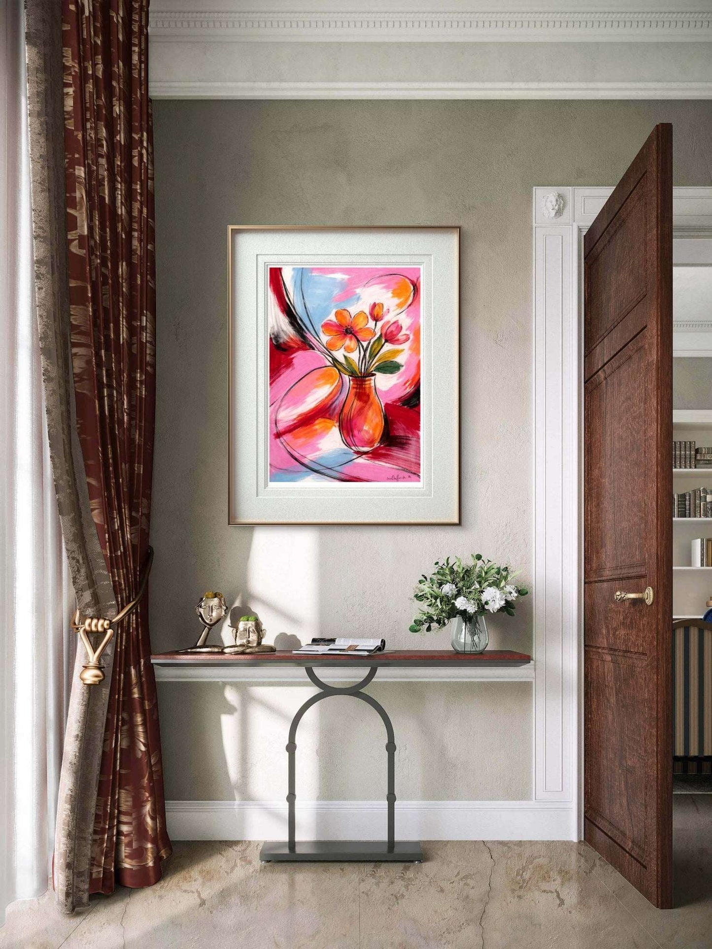 Abstrakt Blomsterkunst – Rosa og Oransje Ekspressivt Print