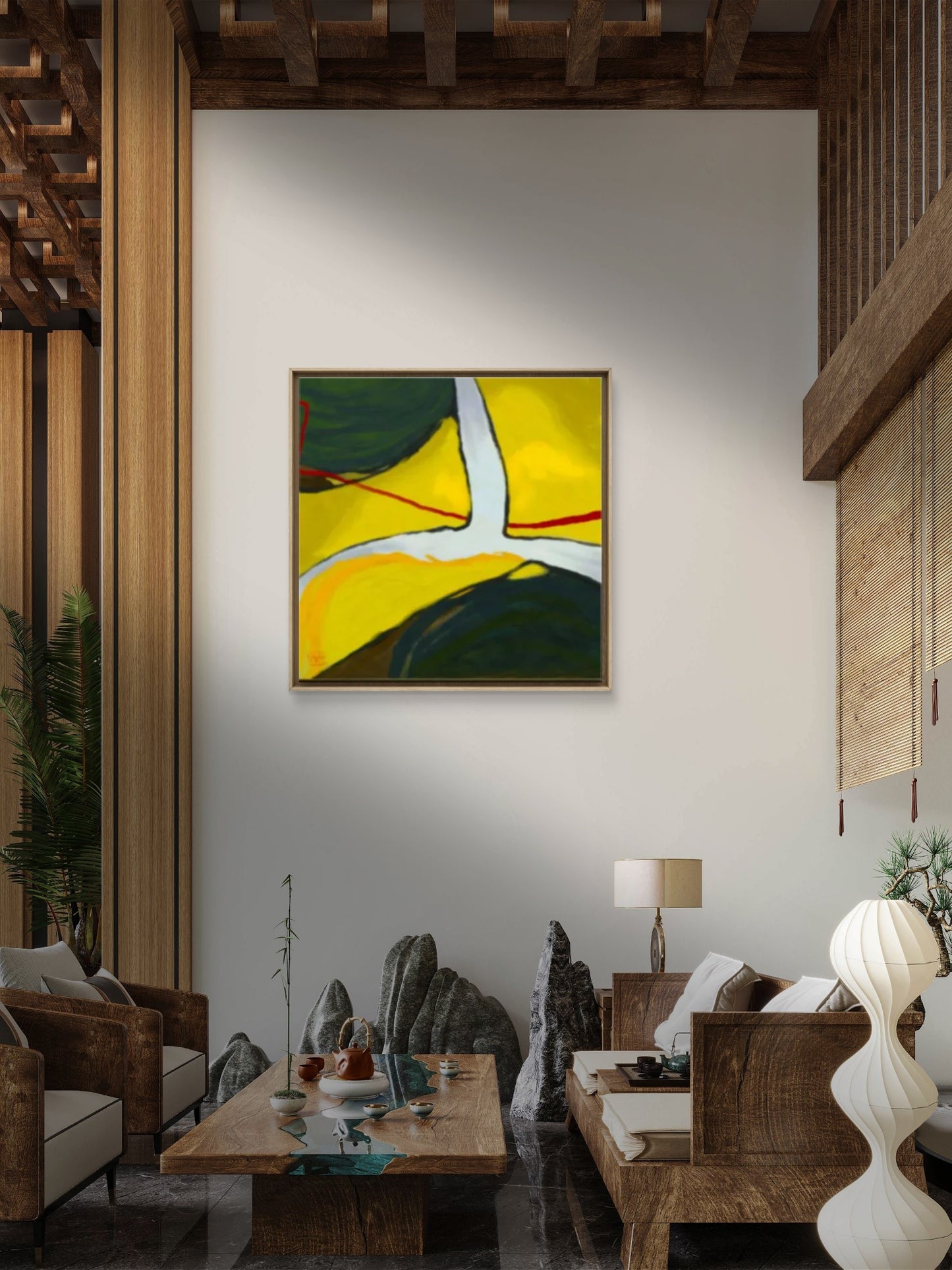 Red line in yellow landscape - i stua HareideART - 2