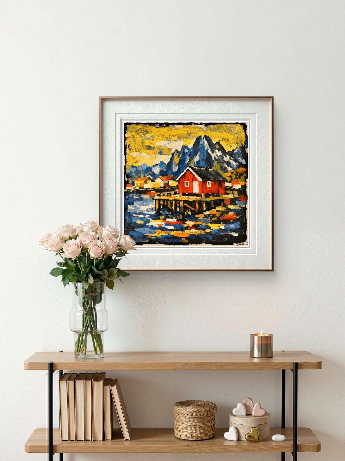 Lys over rorbua – Abstrakt Kystkunst Kunstprint