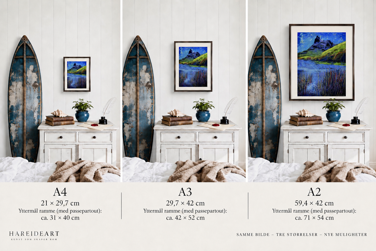 Tøttatoppen – oversikt over tilgjengelige størrelser for giclée-trykk, HareideART