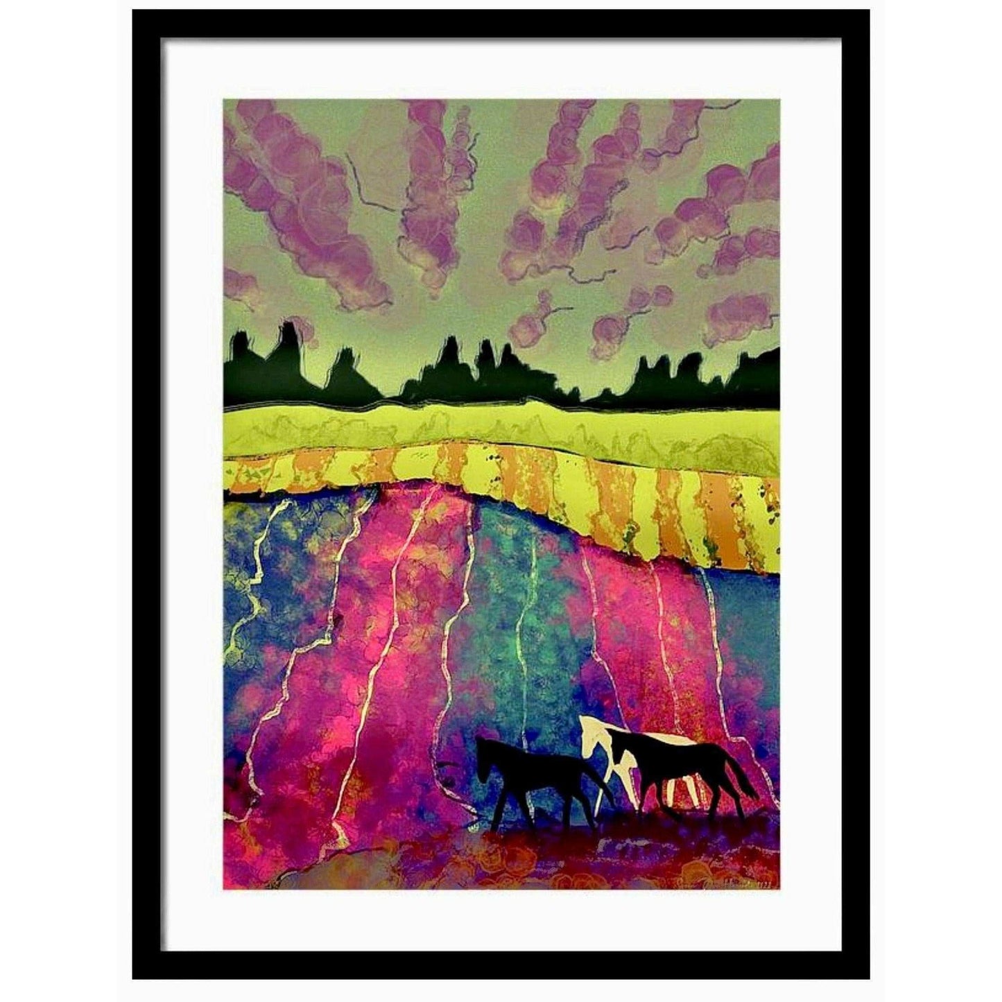 Tre hester på en eng - HareideART