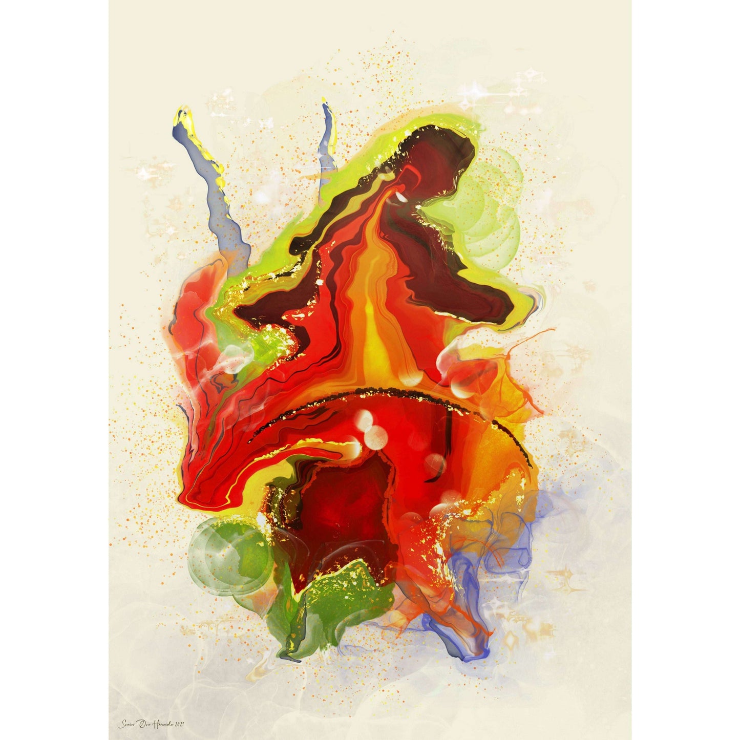 Indian Dancer – kraftfullt abstrakt kunsttrykk med rytme og bevegelse inspirert av indisk dans, digitalt print av HareideART