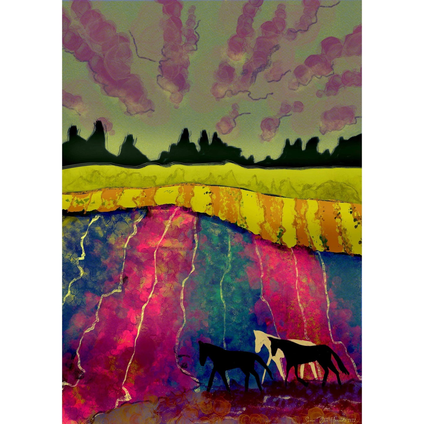 Tre hester på en eng - HareideART