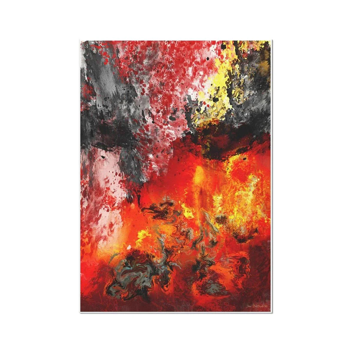 The Hell Frontdoor i sort ramme – intenst abstrakt kunstprint med glødende lava, eksplosive farger og infernalsk energi, HareideART