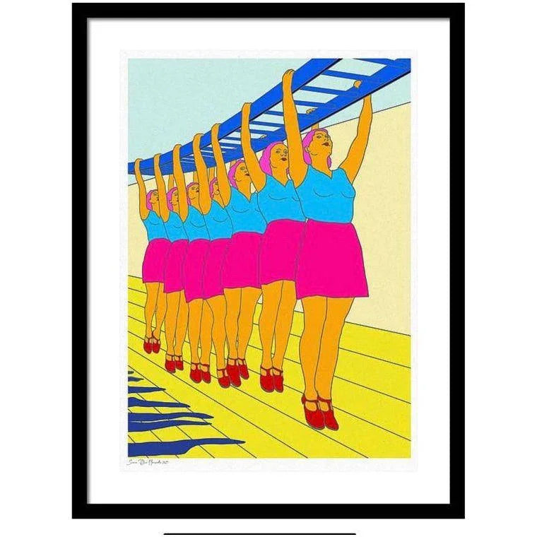 Gymdamene – fargerikt og humørfylt kunstprint med kvinner i bevegelse, pop art stil av HareideART