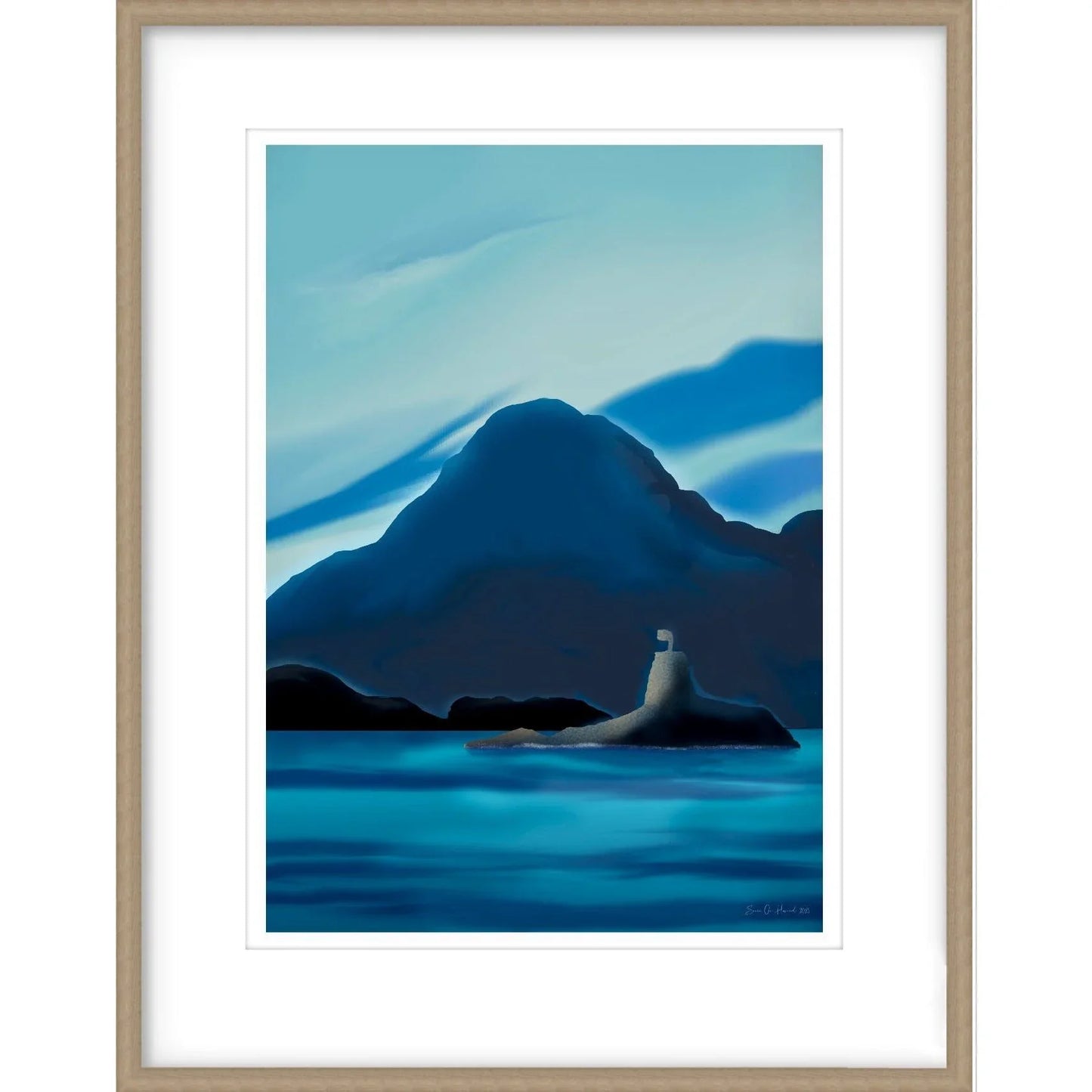 Det blå landskapet III – abstrakt Lofoten-motiv i dype blåtoner med havets og fjellenes rytme, kunstprint av HareideART