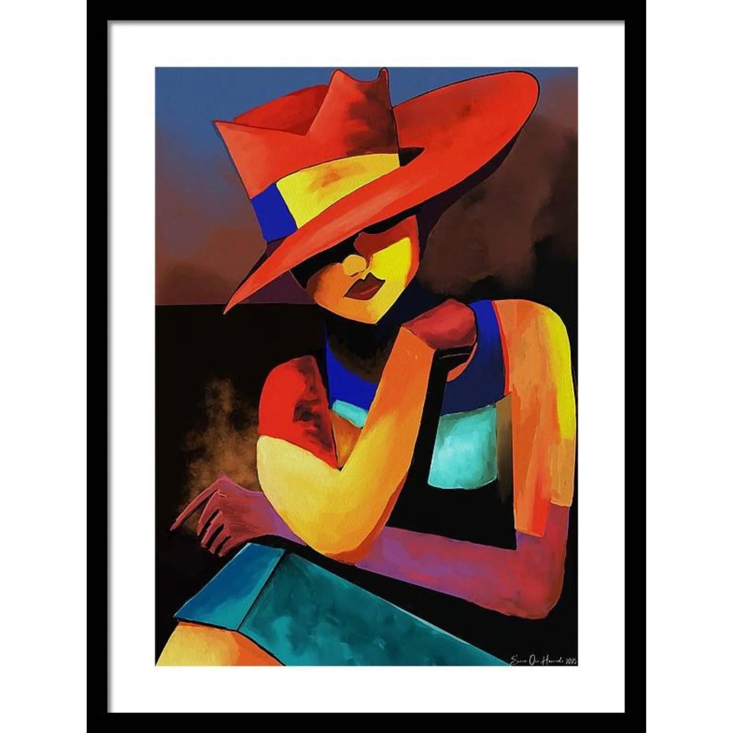 Portrett av dame med hatt – klassisk figurativt portrett med varmt lys og tidløs eleganse, kunstprint av HareideART
