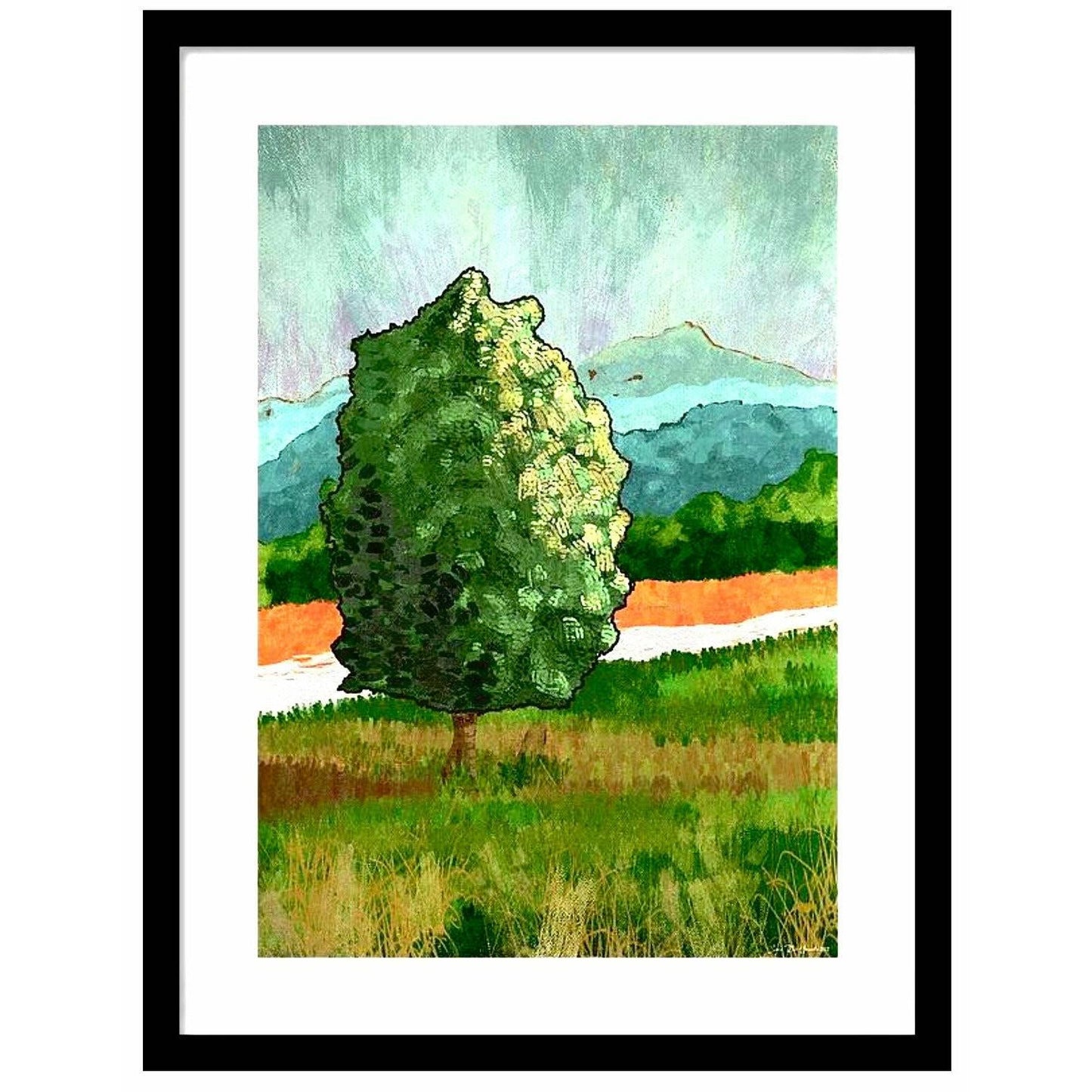 Et stort tre – abstrakt impressionistisk naturkunst med enslig tre som midtpunkt, giclée print av HareideART