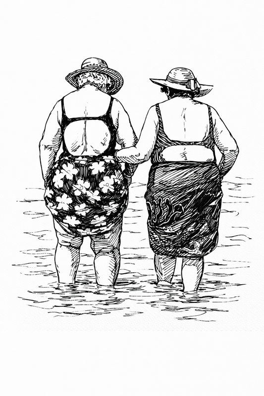 Vakre damer som tar et lite bad