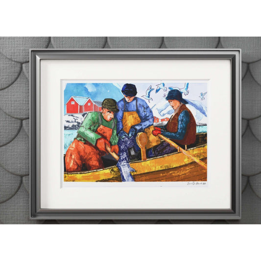 Den Store Fangsten I – Lofoten-fiskere i begrenset opplag, signert giclée-kunsttrykk fra HareideART