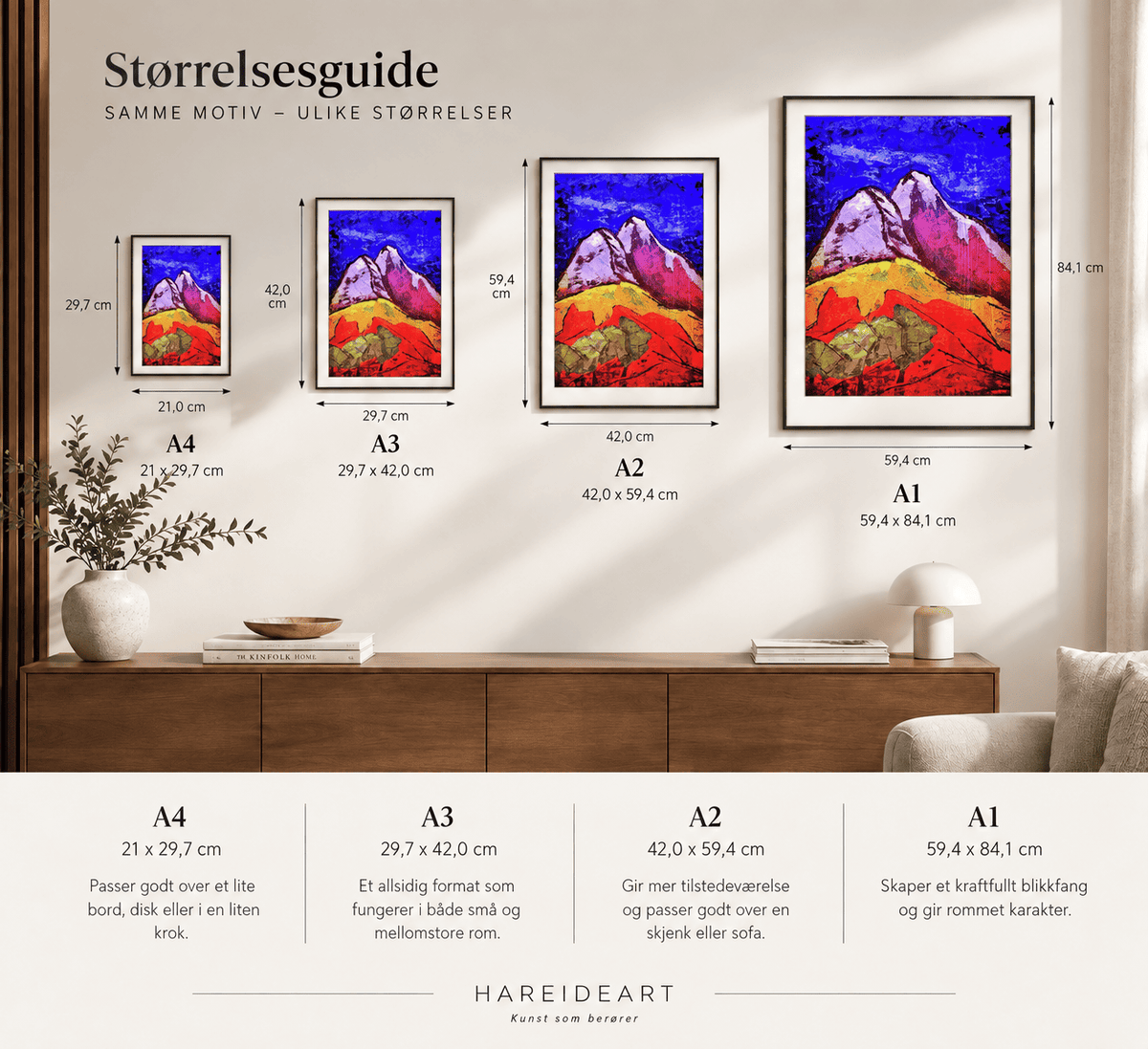 Abstrakt Landskap fra Nord – mockup på vegg, giclée-trykk av HareideART
