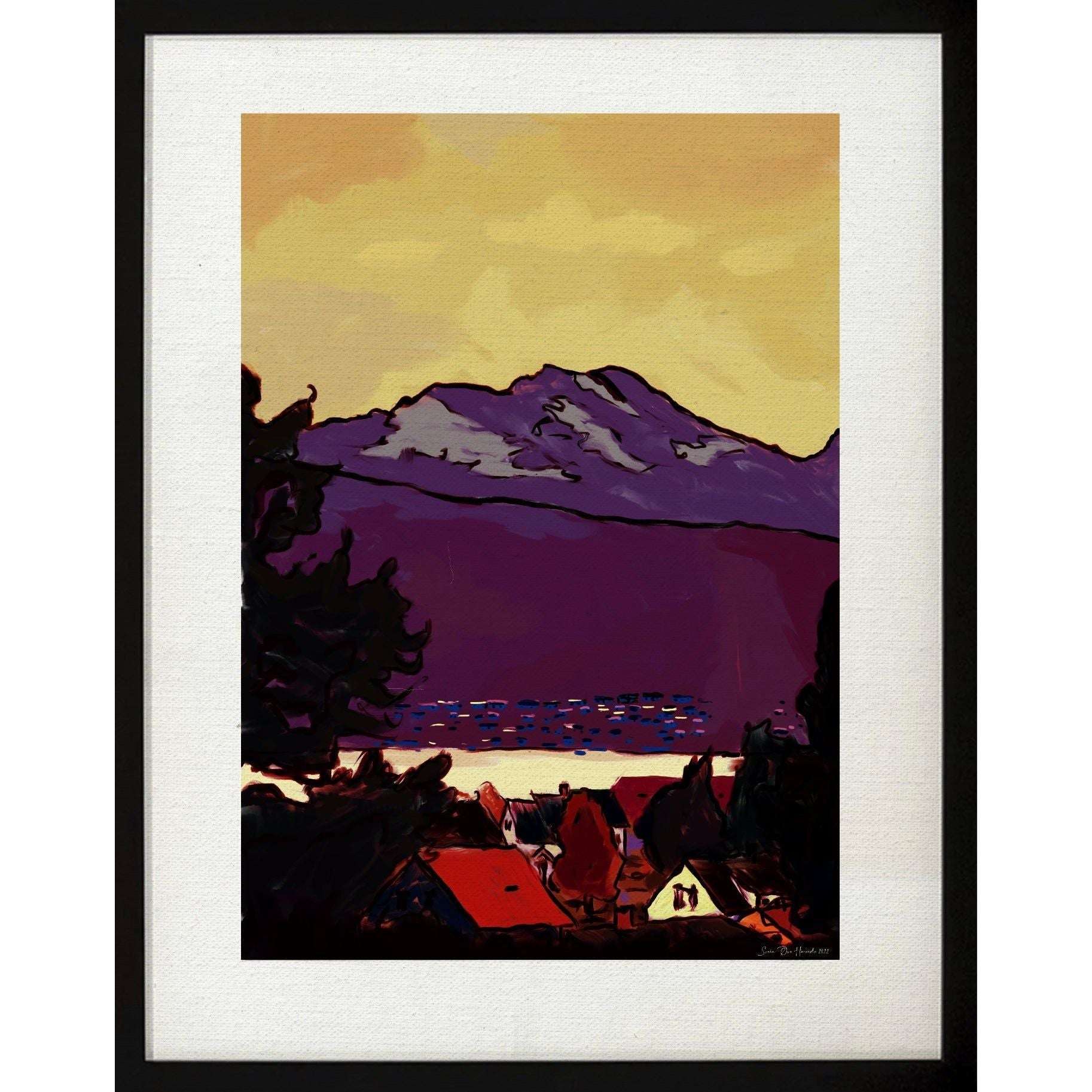 Dronninga – abstrakt kunstprint av Skjomtinden/Sovende Dronning ved Narvik i ekspressiv stil, HareideART