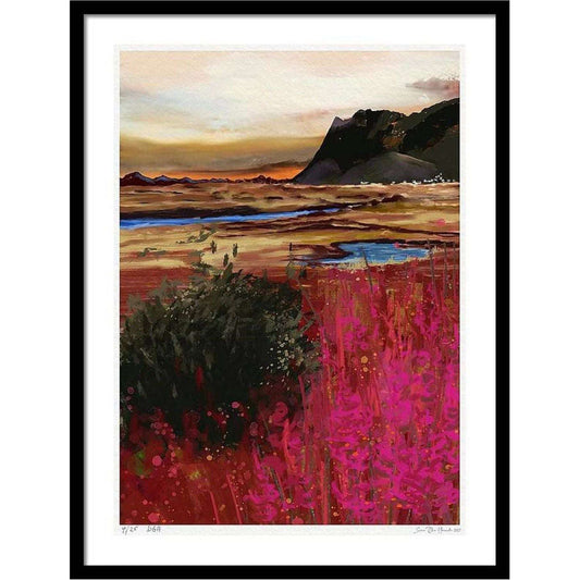Lofoten abstrakt solnedgang i sort ramme – magisk nordnorsk kveldsscene med restlys etter solnedgang, giclée print av HareideART