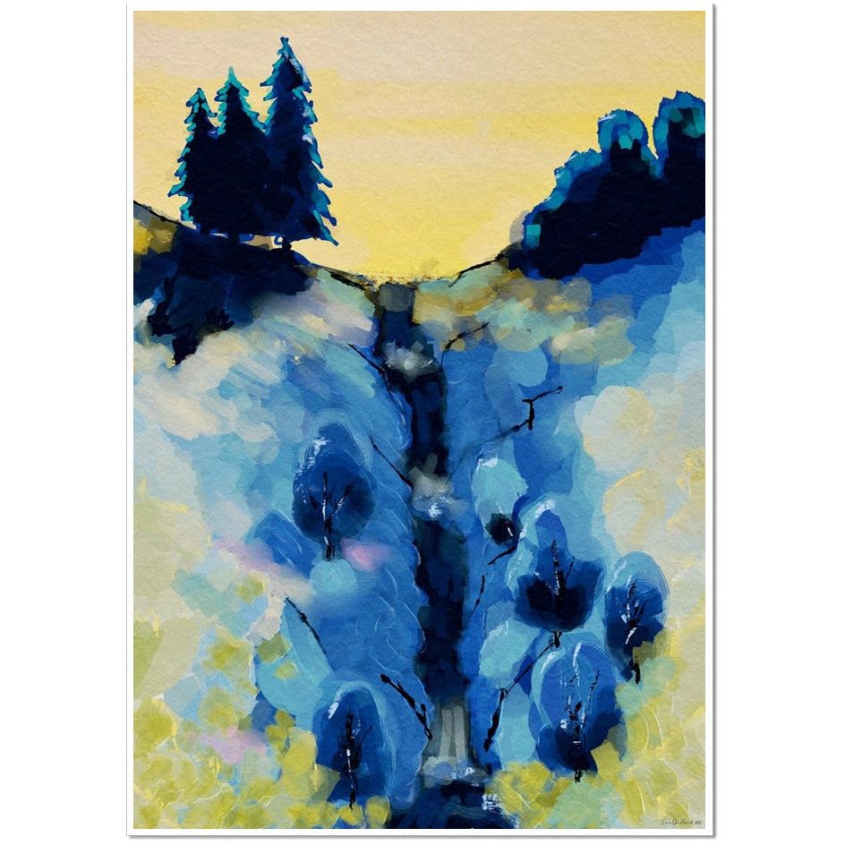 Abstrakt blå Naturkunst bekk – En reise inn i naturens abstrakte skjønnhet - uten ramme, malt av HareideART