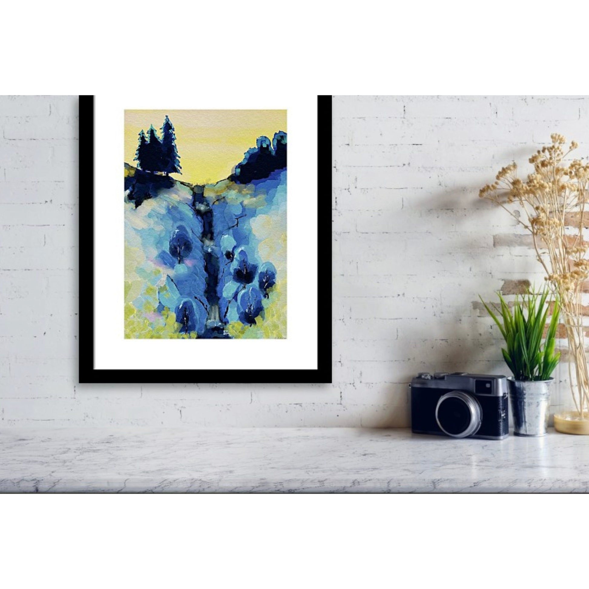 Abstrakt blå Natur bekk – En reise inn i naturens abstrakte skjønnhet - Vakkert bilde malt av HareideART