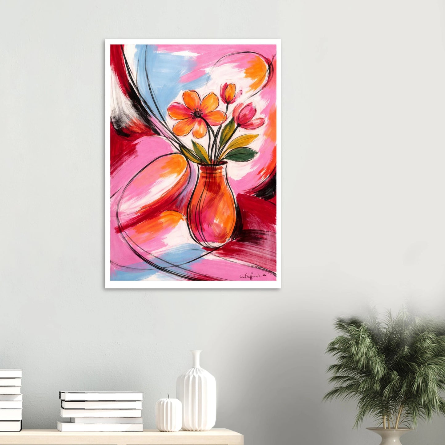 Abstrakt blomsterkunst på vegg