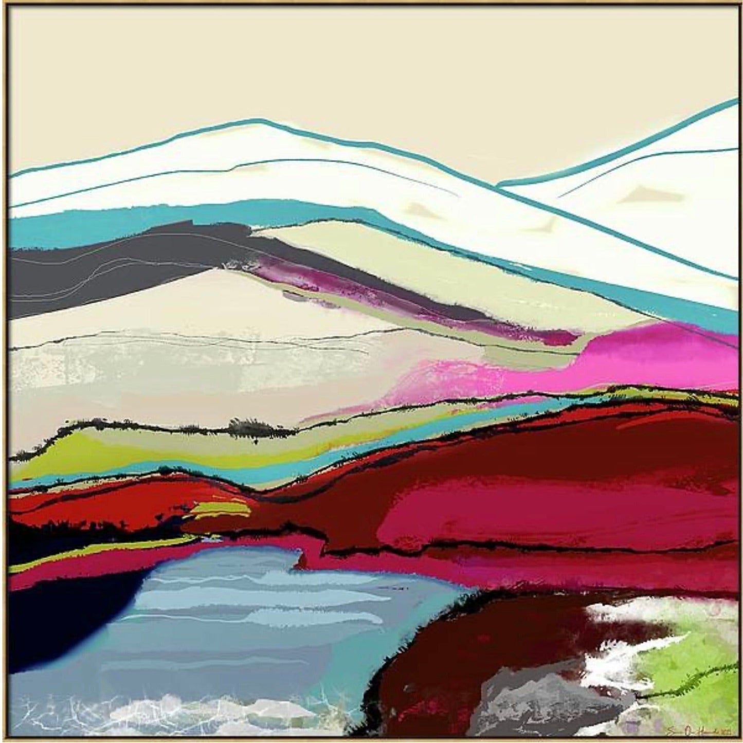 Abstrakt kvadratisk naturlandskap vist som veggdekor – canvas 80x80 cm, perfekt for kvadratiske vegger og symmetriske galleri-oppsett, HareideART