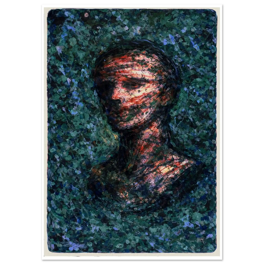 Ansikt i stillhet – abstrakt portrettkunst med myke former og dempet farge i giclée-trykk, kunstprint av HareideART