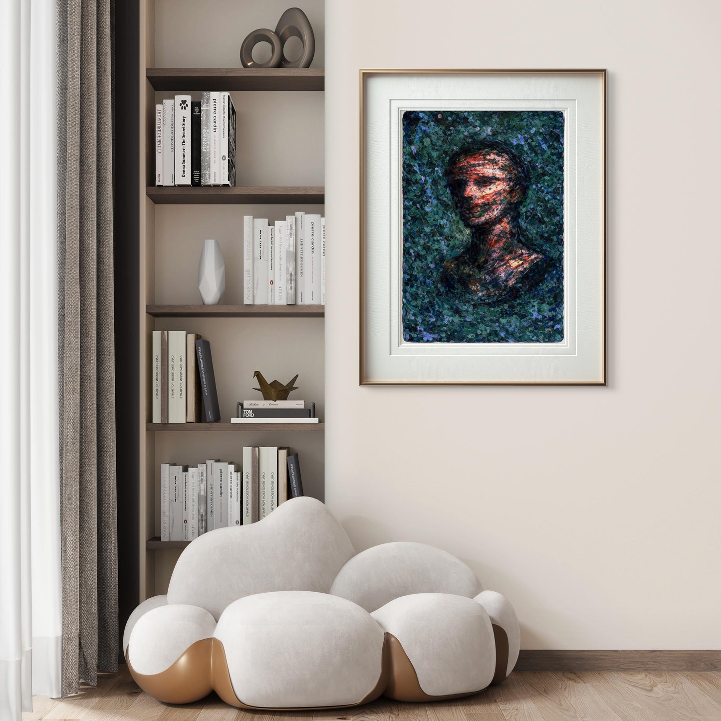 Stilisert moderne kunst med uttrykksfulle former og rolige toner – digitalt kunstverk