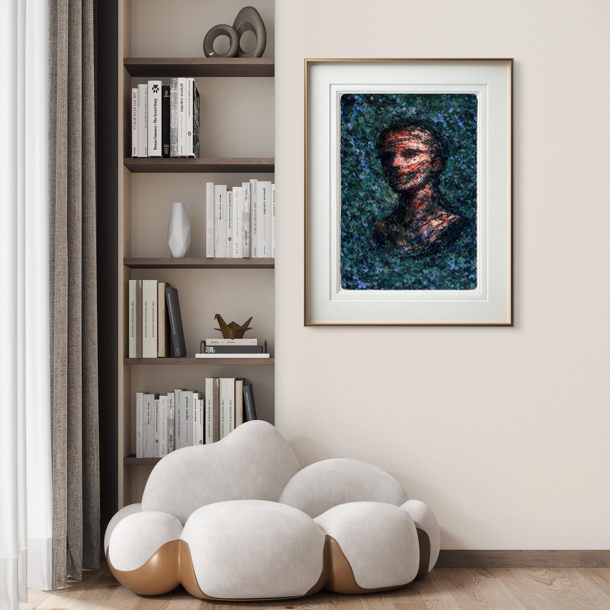 Stilisert moderne kunst med uttrykksfulle former og rolige toner – digitalt kunstverk