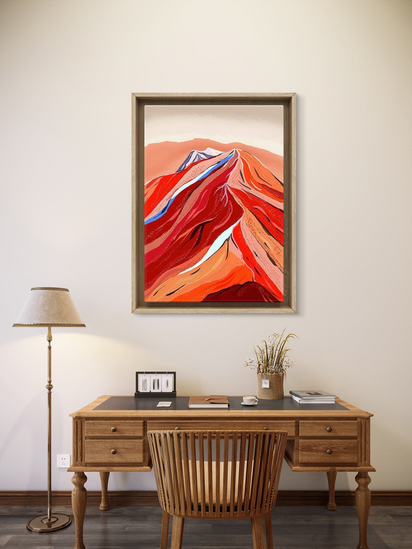 Blodrød fjelltopp i ramme