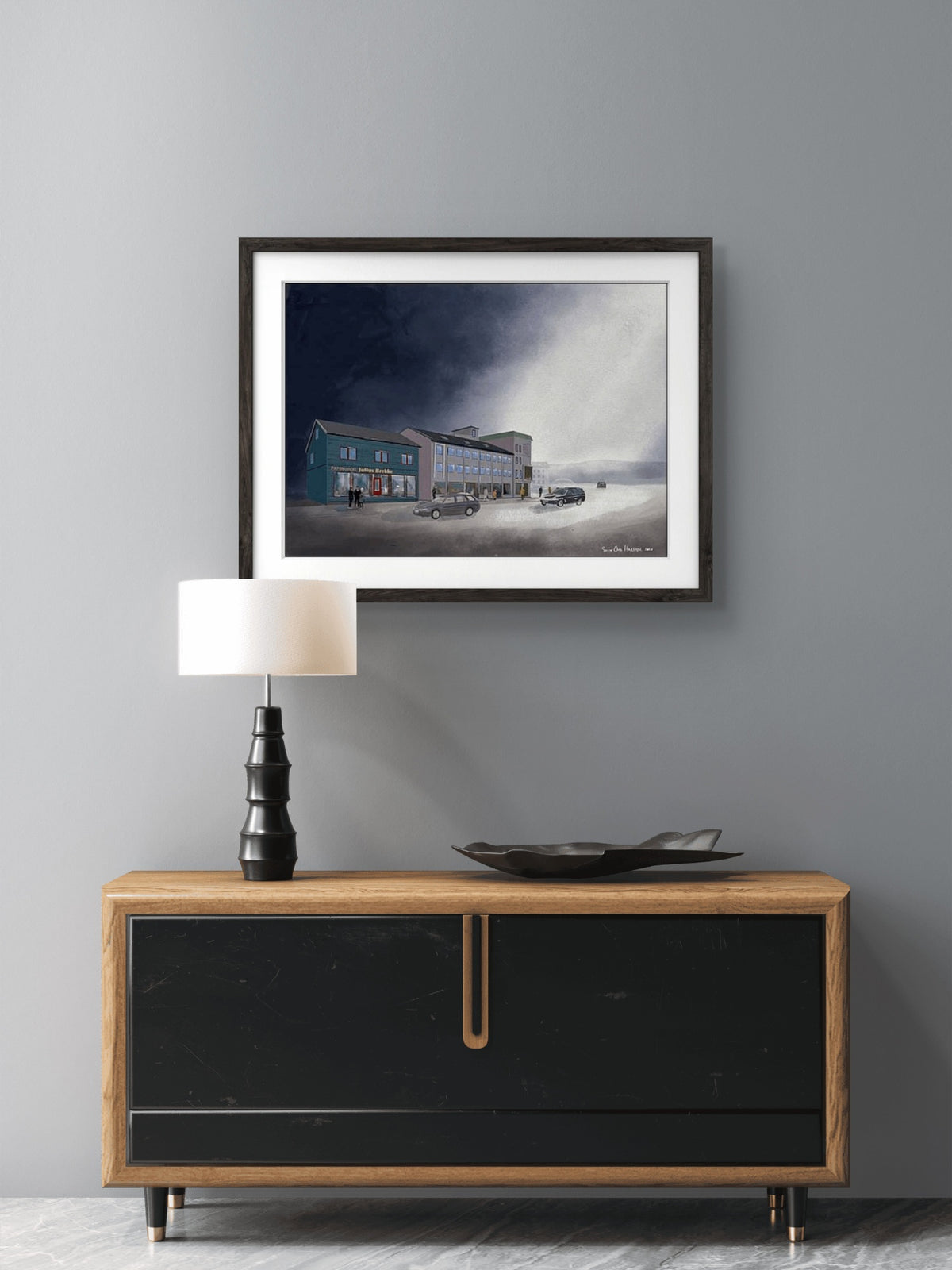 Brekkegården – historisk bygning i Narvik oppkalt etter Julius Brekke, vist i ramme, giclée-trykk av HareideART