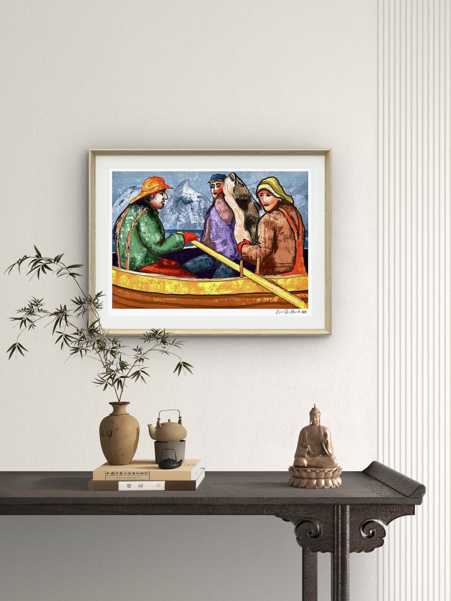 Den store fangsten II – figurativt Lofoten-fiskemotiv med fangstscene og autentisk nordnorsk havkultur, kunstprint av HareideART