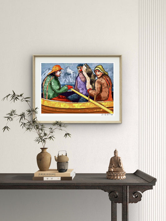 Den store fangsten II – figurativt Lofoten-fiskemotiv med fangstscene og autentisk nordnorsk havkultur, kunstprint av HareideART