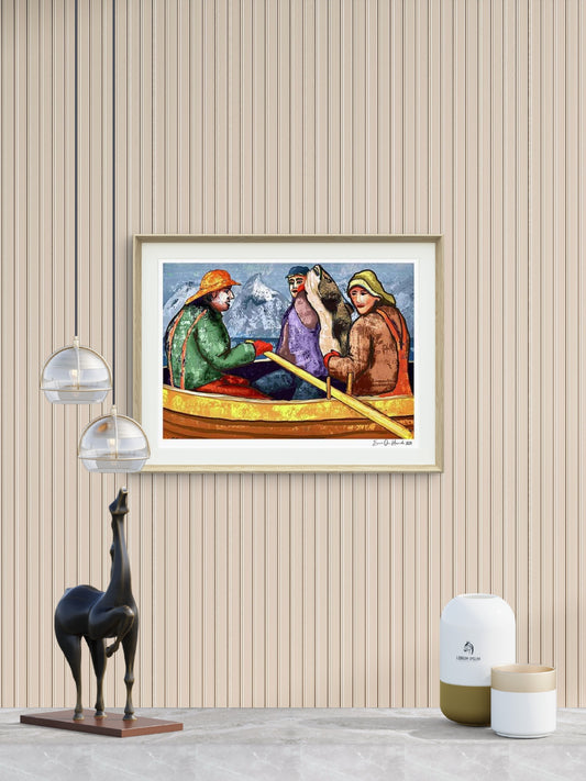 Den store fangsten II – figurativt Lofoten-fiskemotiv med fangstscene og autentisk nordnorsk havkultur, kunstprint av HareideART