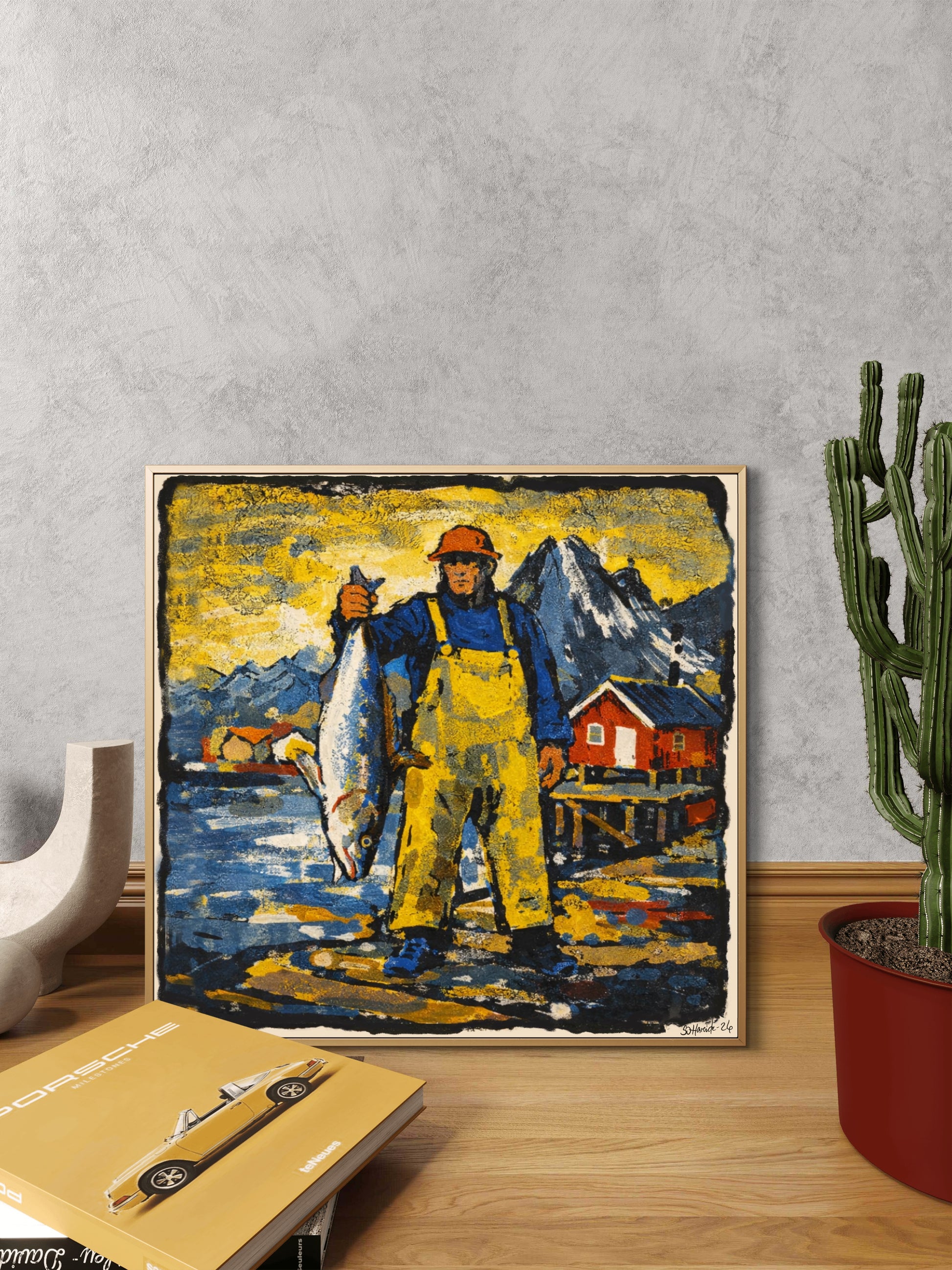 Bildet plassert på kontorbordet