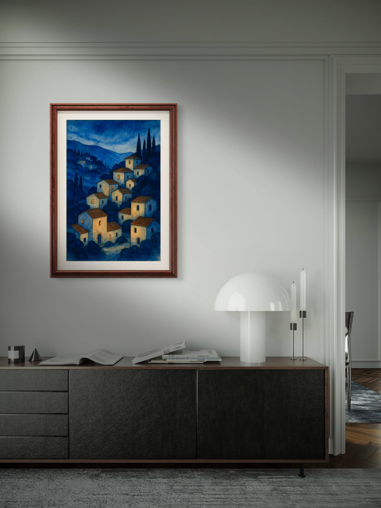 En spansk by montert i ramme på vegg