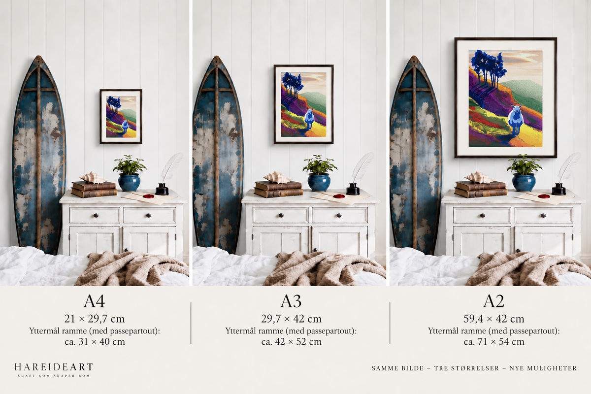 Ensom Sau i Lia – sauen i fjellandskapet, detaljbilde, giclée-trykk av HareideART