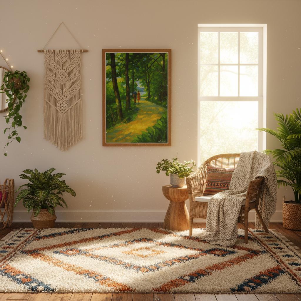 Abstrakt sommerlandskap langs Lille Stokkavann - stille vann og frodig natur i digitalt kunstprint fra HareideART