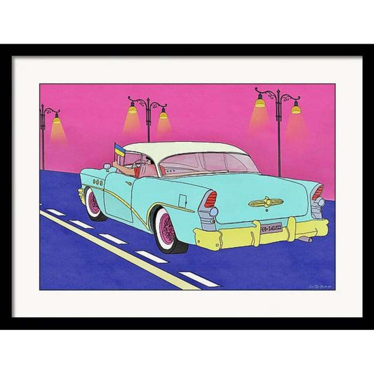 Cadillac Freedom uten ramme – fargerik popkunst med glødende bygate og frihetsmotiv av HareideART