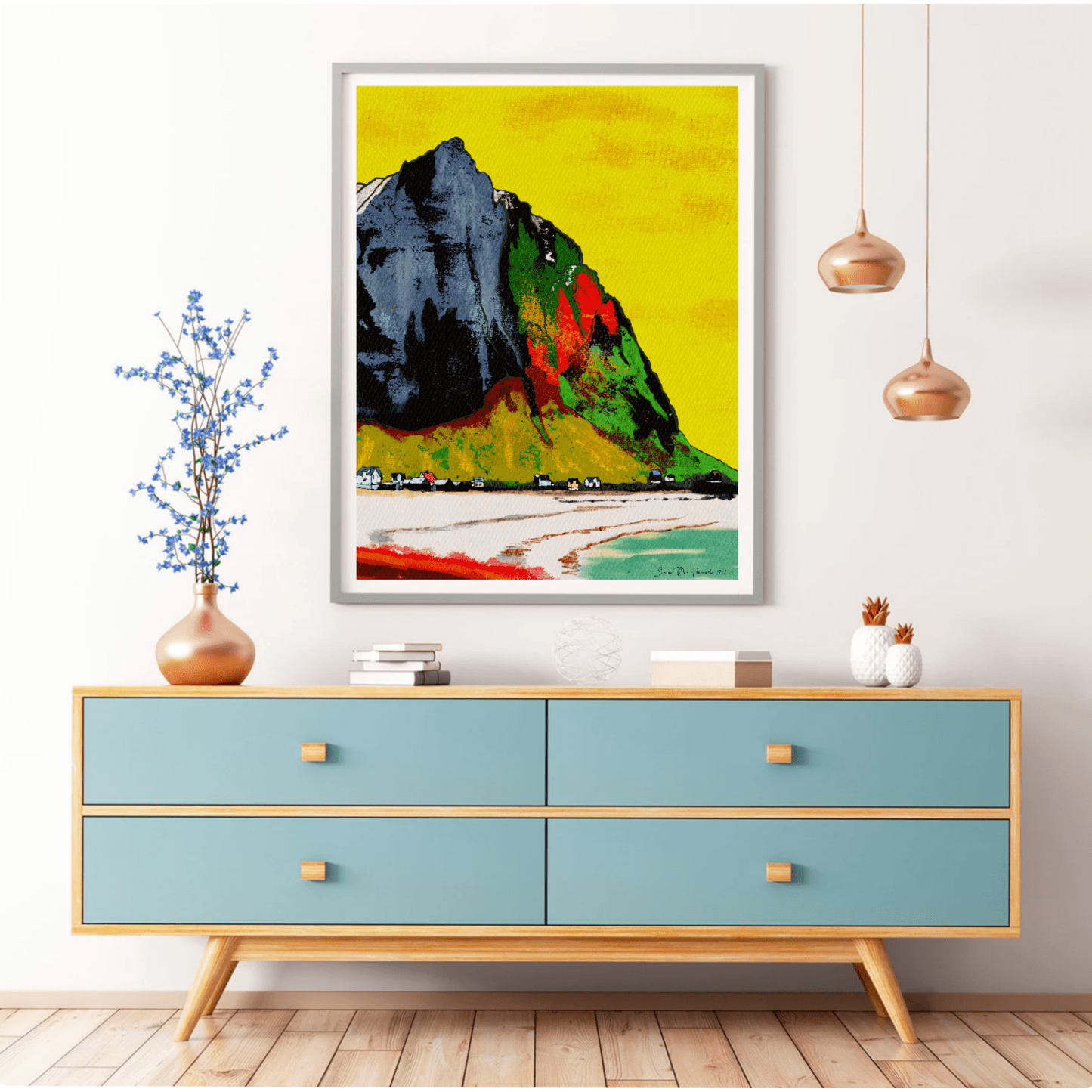 Fargerikt fjell i Lofoten - fargerik digital kunst - HareideART