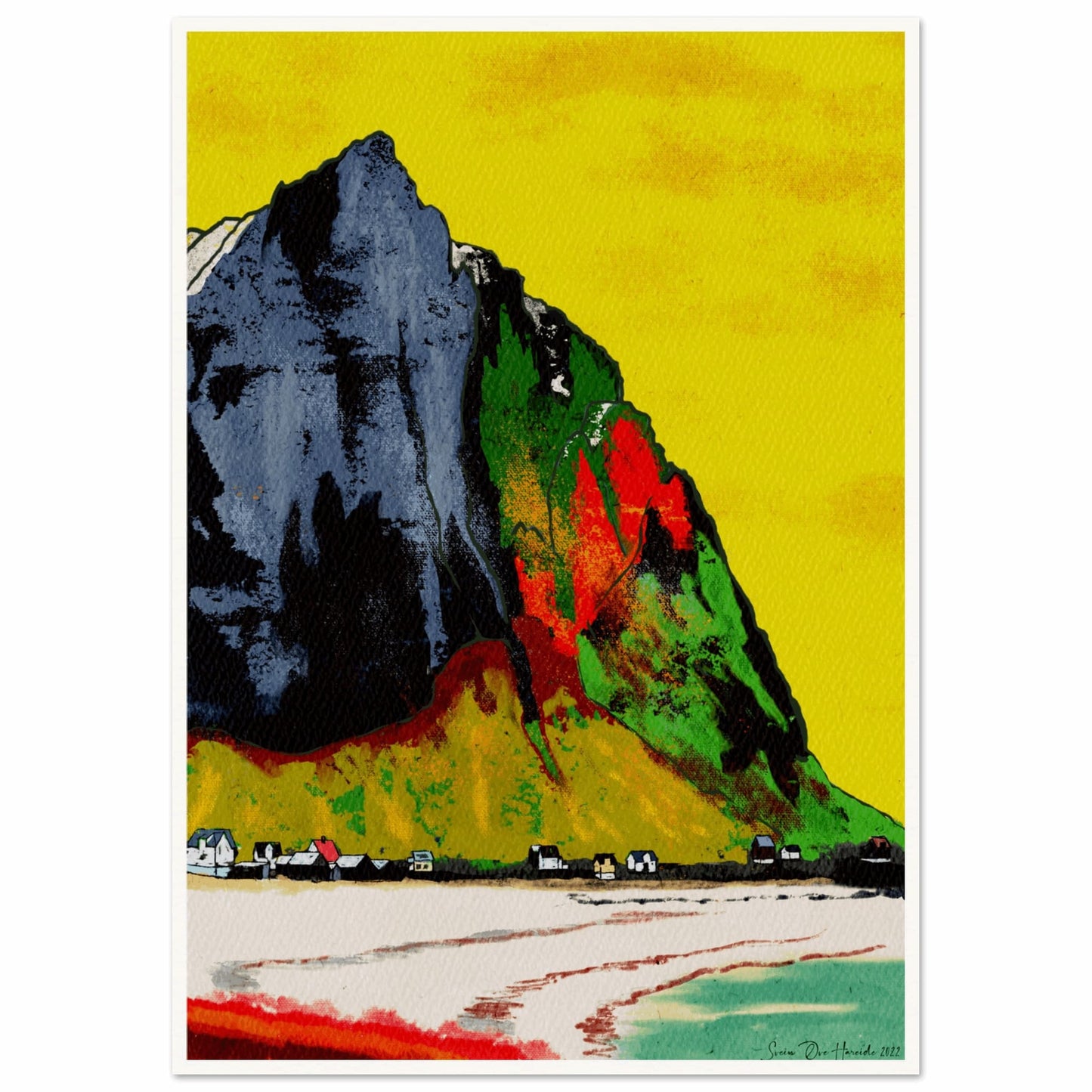 Fargerikt Fjell i Lofoten – Abstrakt Ekspressiv Naturkunst | HareideART