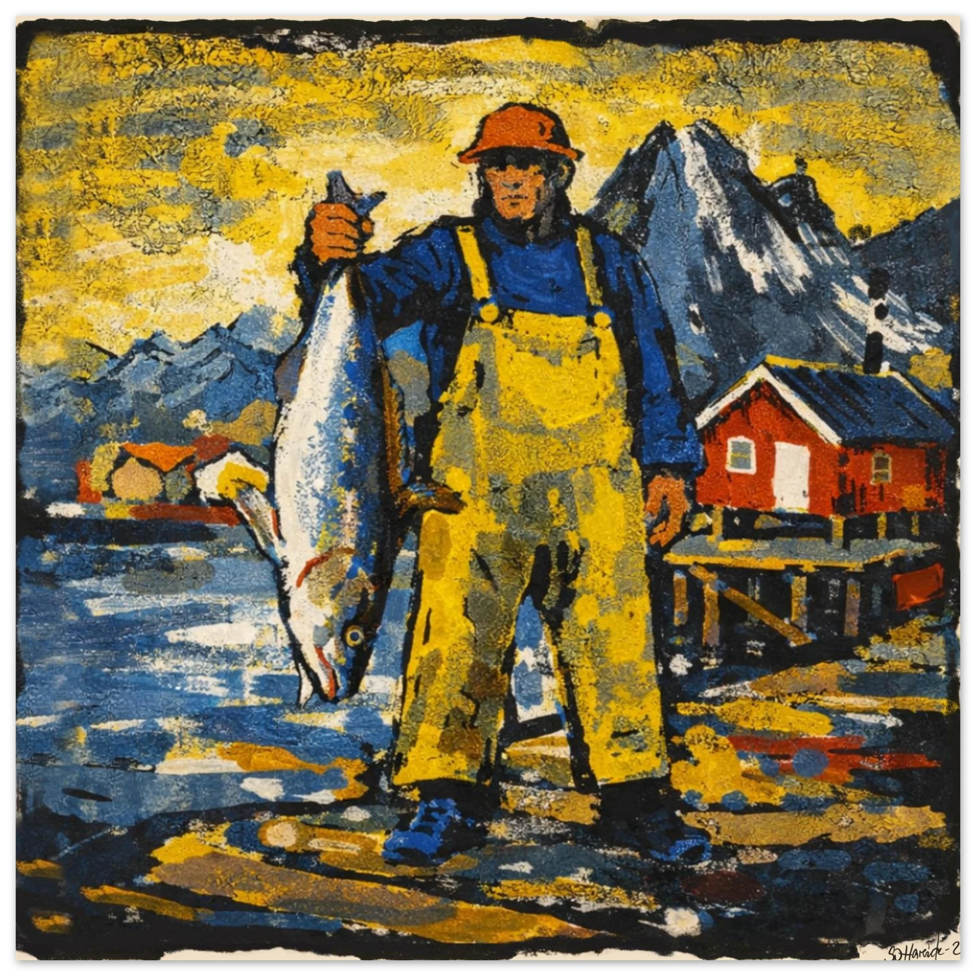 En stolt fisker i Lofoten holder opp sin største fangst.