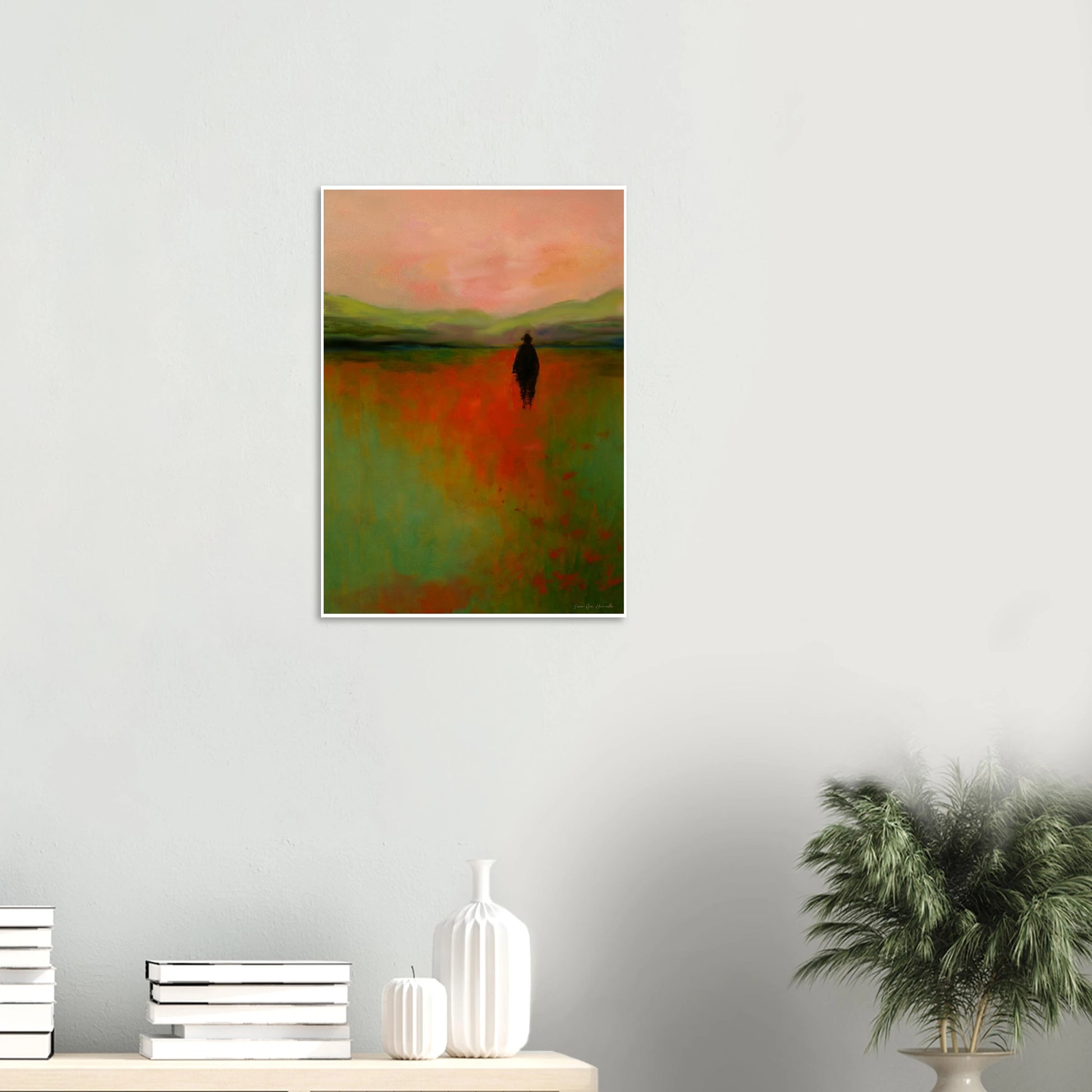 Moderne kunst med tydelig penselstruktur og kunstnerisk uttrykk – kunstprint fra HareideART Over bokhyllen