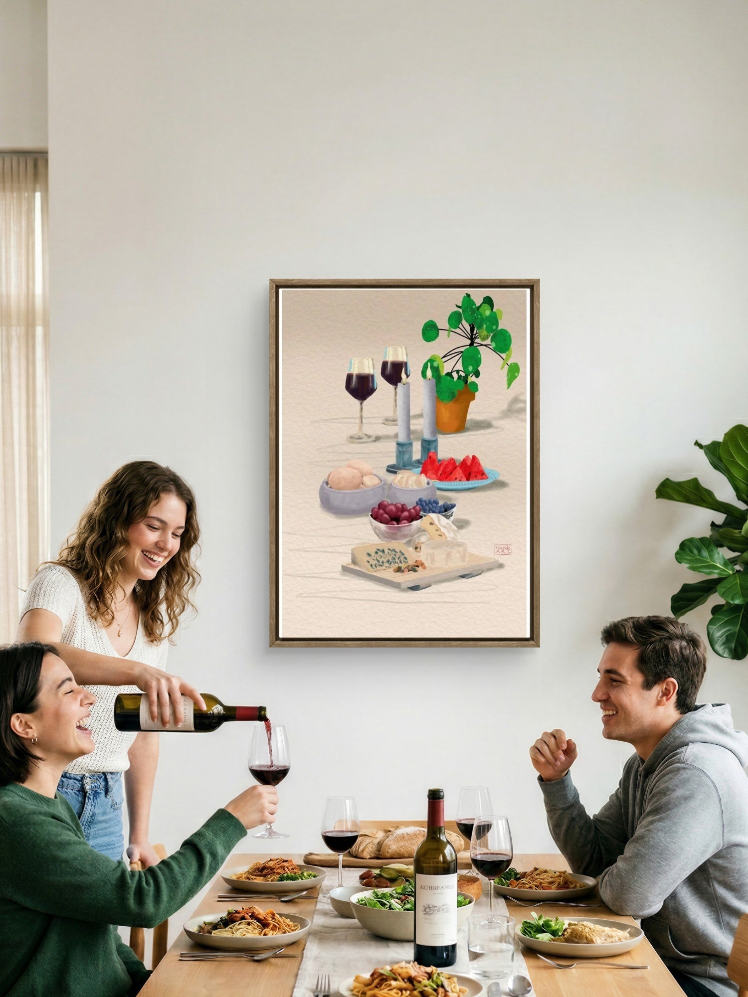 Good Appetite uten ramme – vakkert middelhavsinspirert kunstprint med mat og drikke i jordtoner, HareideART